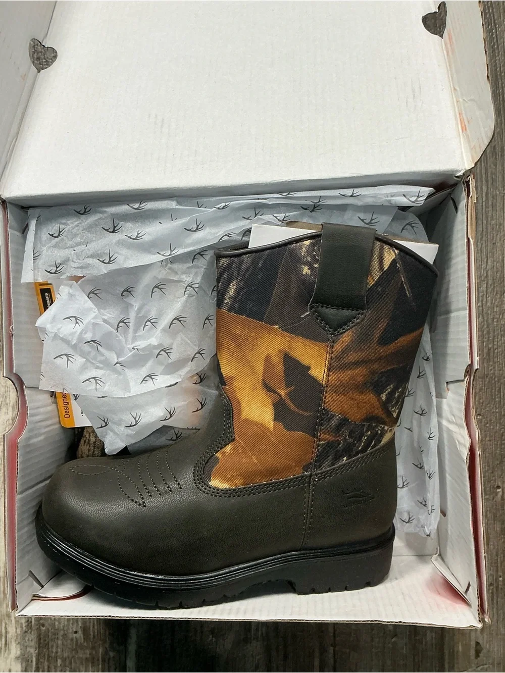 Deer Stags Brown and Dark Brown Kids Western Work Boot Size 1